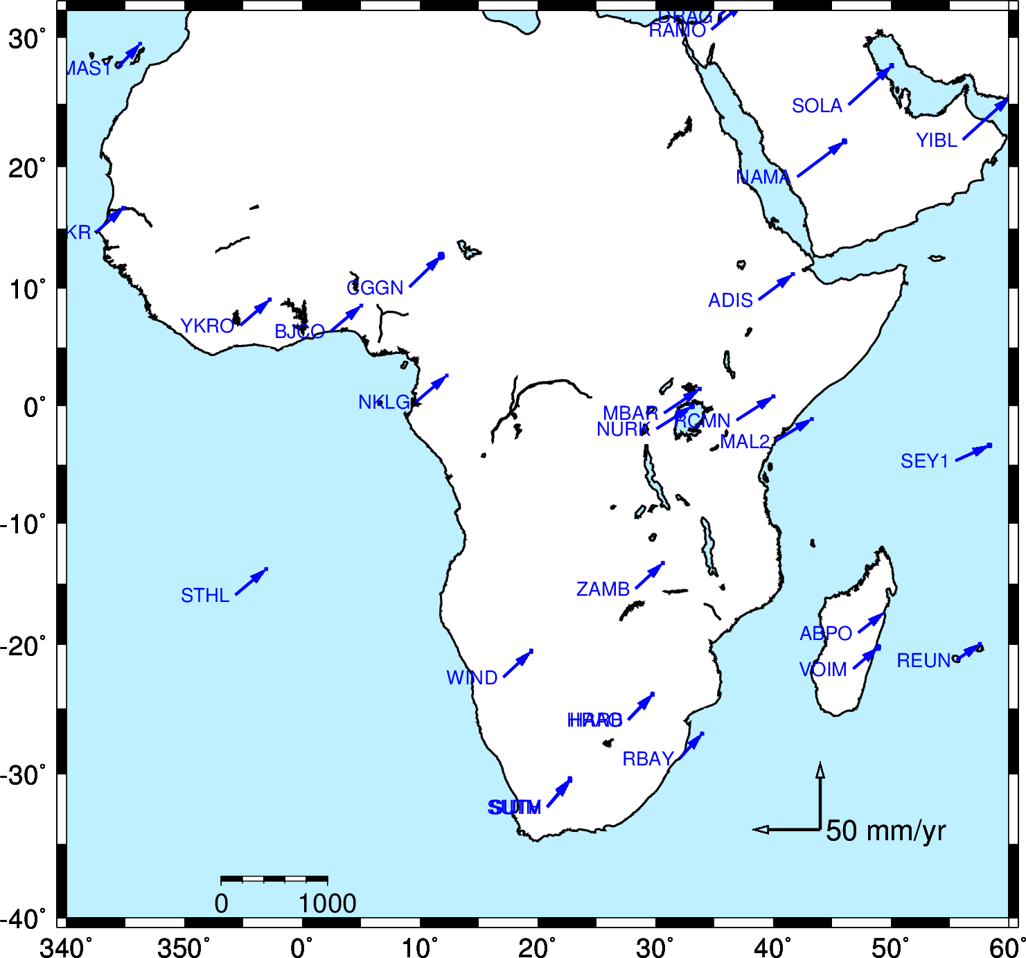 GFZ has no stations in Africa.