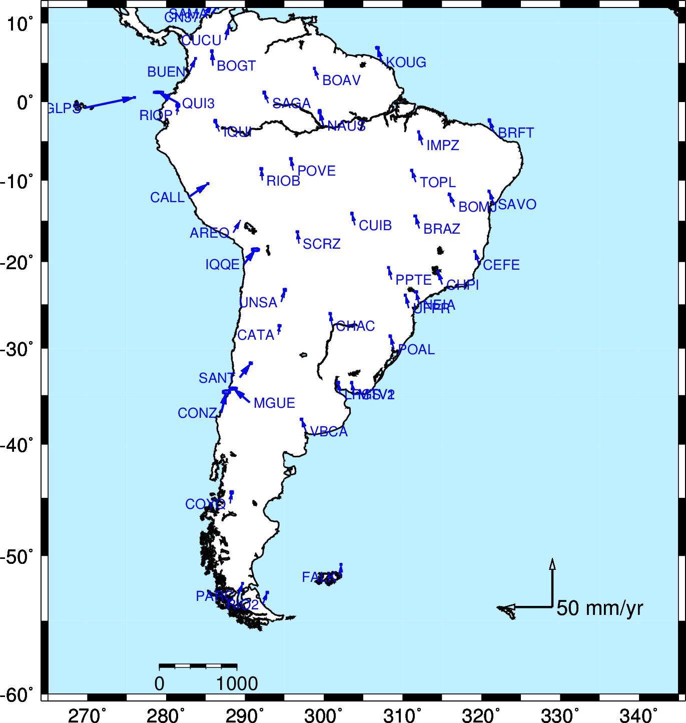 NGS has no stations in South America.